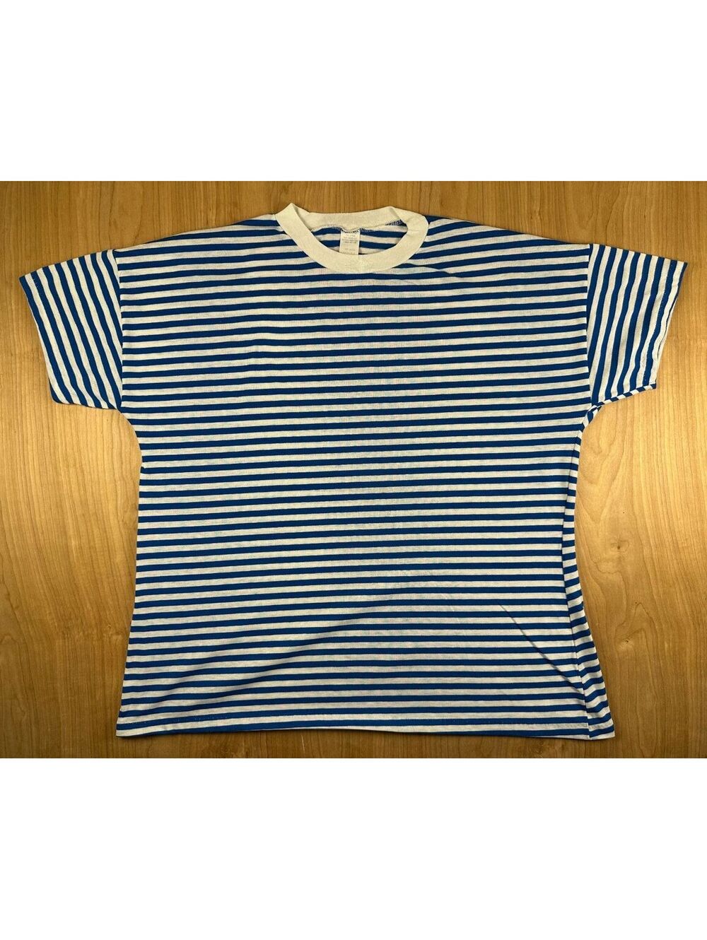 Vintage 80s Sailor striped tshirt Single Stitch boxy large loose blue white
